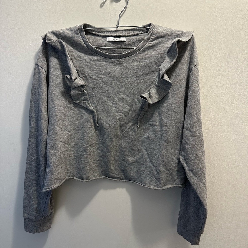 Zara long sleeve, cropped ruffle top